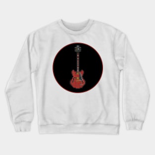 Tiled Pixel Red SG Guitar in a Black Circle Crewneck Sweatshirt